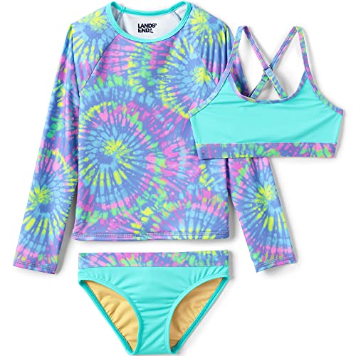 Lands' End G Ls 3 Piece Rash Guard Set Splash Blue Burst Tie Dye Kids 14 #TOP13