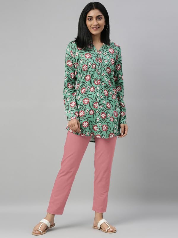 Image of GO COLORS Soft Cotton Stretch Kurti Pants Full Length for Women| Breathable, Mid Rise
