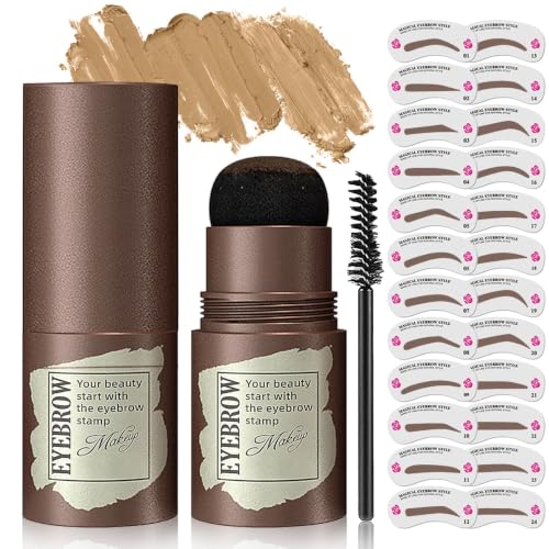 OETUIOW Brow Stamp Kit with 24 Stencils, Light Brown