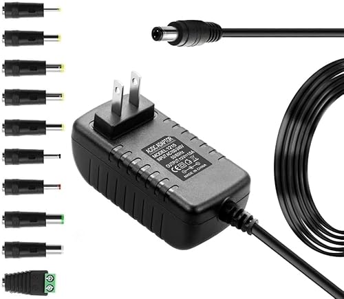 Image of 12V 1.5A 1500mA DC Power Supply Adapter 12V AC Adapter 100-240V 50-60Hz to 12 Volt 1.5 Amp Power Supply Cord 4.9ft with 5.5mm x 2.5mm Barrel & 10 Sizes of Tips