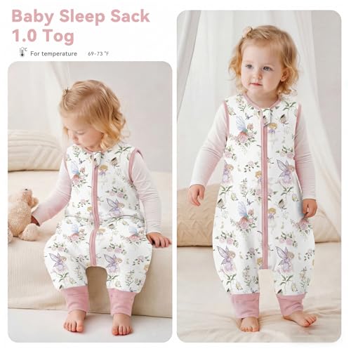 Image of Chilsuessy Toddler Sleep Sack with Feet 4-5 T, 0.5 TOG Cotton Baby Wearable Blanket with Legs, Sleep Bag Walker with 2-Way Zipper, Elf