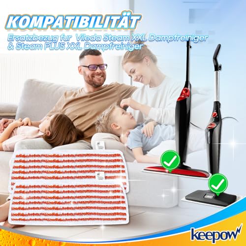 KEEPOW 8 Stück für Vileda Steam PLUS XXL Dampfreiniger Ersatzbezüge, Waschbar Ersatzbezug für Vileda Dampfreiniger, Mikrofaser für Vileda Steam XXL Dampfreiniger - Mit kräftigem Schrubberstreifen