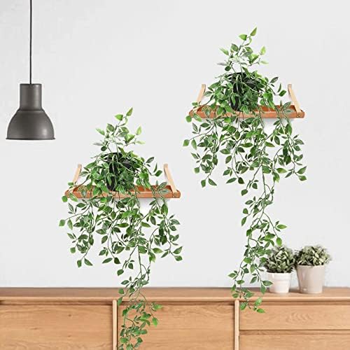 Artificial Hanging Plants, 2 Pack Fake Hanging Potted Plants, Fake Ivy Leaves Decoration for Indoor Outdoor, Decorative Faux Greenery Vine Plants with Pots for Room Patio Home Garden Office Wall Decor