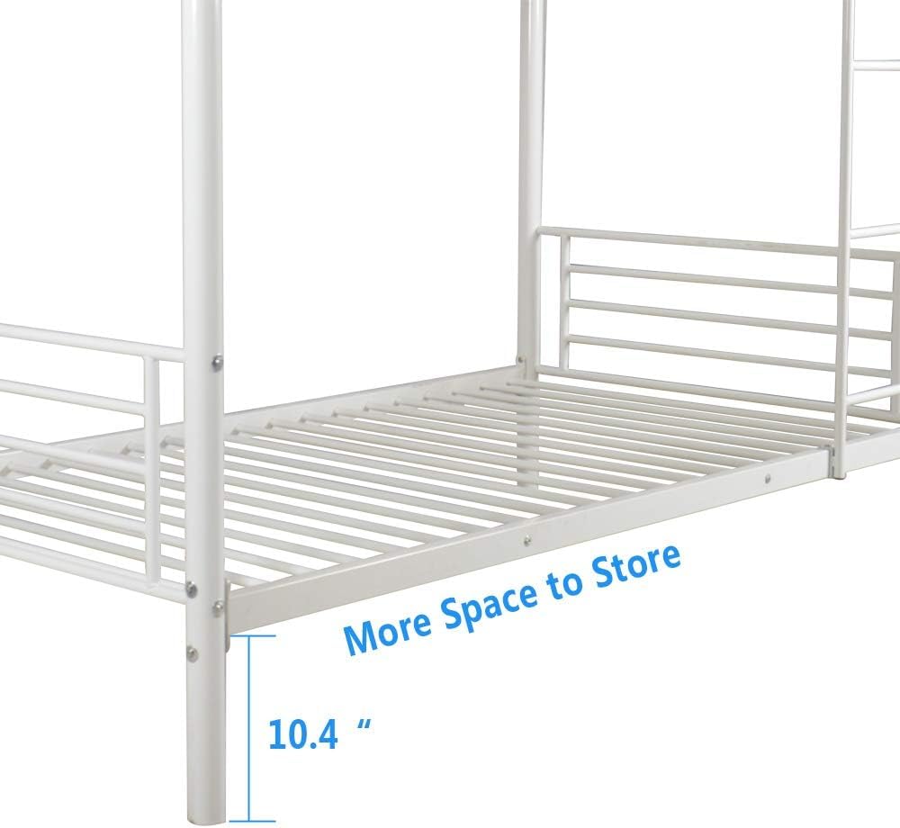 Karl home White Bunk Bed Twin Over Twin, Metal Bunk Bed with Built-in Ladder and Safety Guardrail, Space-Saving Twin Bunk Beds for Kids, Teens & Adults, No Box Spring Needed