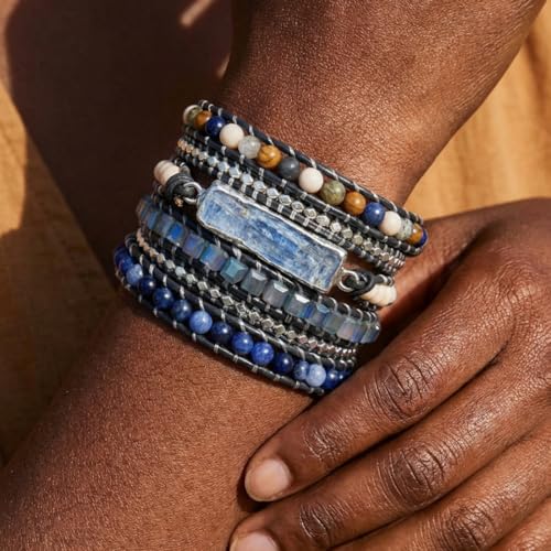 Image of YGLINE Boho Handmade Wrap Leather Tube Crystal Stone Bracelet for Women