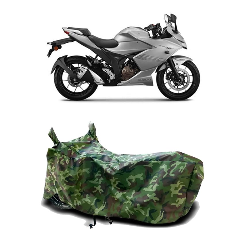 Image of DUFFEL-100% Heat Protection Two Wheeler Bike /Scooty Body Cover for Suzuki Gixxer SF 250 Water Resistance /UV-Rays /Birds Dropping /Scratchproof /Dust Proof /Waterproof[Green Jungle Print]