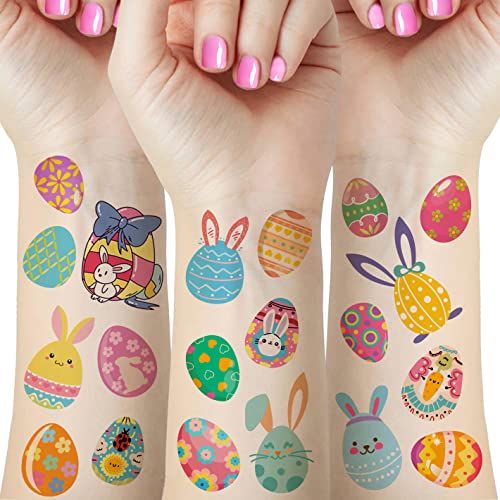 80+ Pieces Easter Egg Tattoos for Kids, 10 Sheets Easter Bunny Egg Tattoo Stickers for Easter Party...