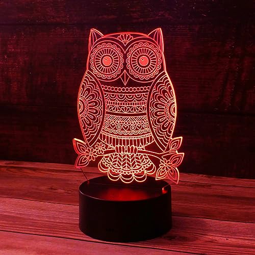 Lámpara de Noche Ilusión 3D búho 7 colores USB miniatura 2