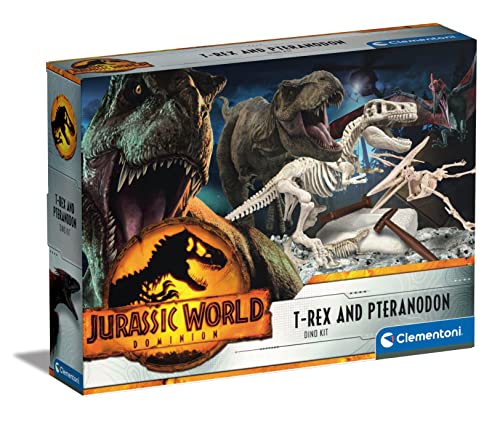 Clementoni Jurassic World 3 - Ausgrabungs-Set T-Rex & Pteranodon, Ausgraben von Dinosaurier-Fossilien für kleine Forscher ab 7 Jahren 19205