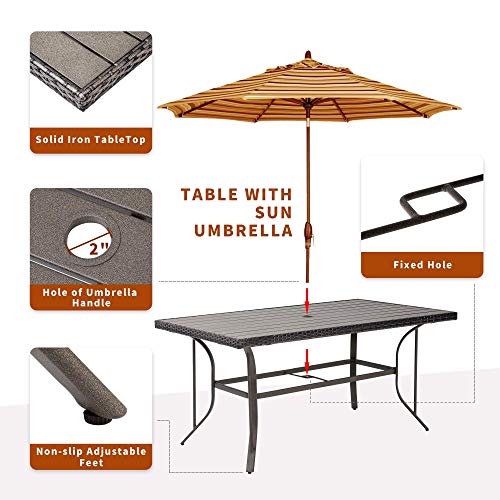 Pamapic 7 Piece Patio Dining Set, Outdoor Dining Table Set, Patio Wicker Furniture Set For Backyard Garden Deck Poolside/Iron Slats Table Top, Removable Cushions(Beige) #TOP4