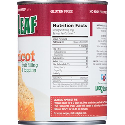 Lucky Leaf Premium Apricot Fruit Filling For Pies & Desserts - Gluten Free, Low Sodium, Kosher, Fat Free, No Cholesterol, No High Fructuse Corn Syrup, Made From Fresh Fruit. (21Oz X 8) #TOP5