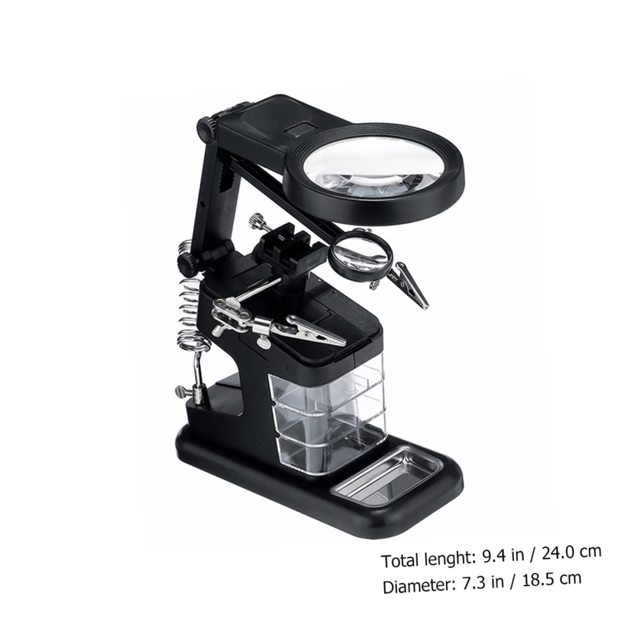 Soporte para Soldar Luz LED y Lupa de Sobremesa Pinzas | Brazos Flexibles, Cuello Giratorio 360°, Base Estable Soporte para Herramientas y Bandeja de Almacenamiento Estilo Aleatorio
