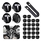 Car Wheel Center Hub Cap Kit with Logo Hubcaps Accessories for TES la Model 3 Model Y 4 Black & Sliver Hub Center Caps + 22 Black Lug Nut Covers (Black&Sliver)