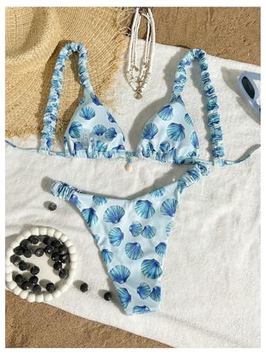 Women's 2 Piece Bikini Set Shell Printed Tie Back High Cut Swimsuit Beachwear2