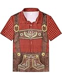 Boys Lederhosen Shirt Bavarian Oktoberfest Kids German Beer Festival Plaid Button Down Up Clothes, Red Check, Small