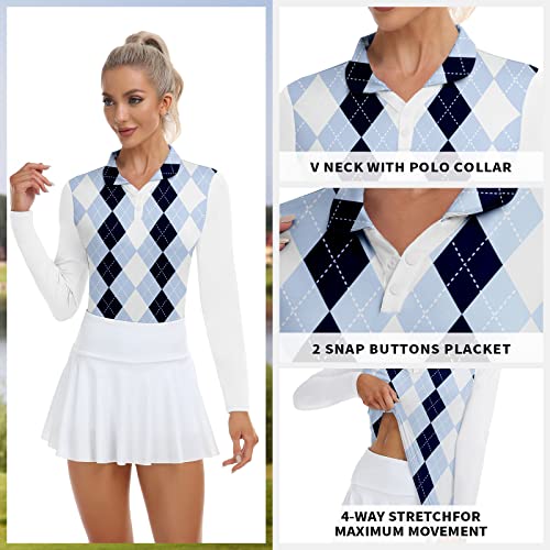 Soneven Womens Golf Shirts Moisture Wicking Long Sleeve Polo Shirts Collared V-Neck Golf Polos Shirts #TOP1