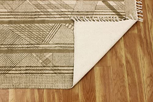 Tapis indien en coton marron Dhurrie extérieur et cuisine - 7