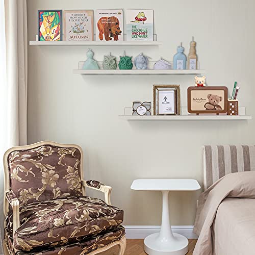 Calenzana 36 Inch Floating Shelves Wall Mounted Set of 3, Wooden Long Picture Ledge Shelf for Living Room Bathroom Bedroom Kitchen Office, Creamy White - Thumbnail 7