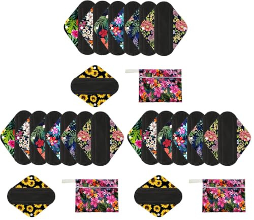 Image of 7pcs /Set Reusable Menstrual Pads Including 1pc Mini Wet Bag +6pcs Bamboo Charcoal Cloth Menstrual Incontinence Pads /Reusable Sanitary /Mama Panty Liners (All Randomly Prints) (Pack of 3)