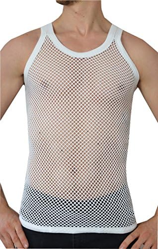Mens Premium 100% Cotton Mesh Fishnet String Vest (XX-Large, White)