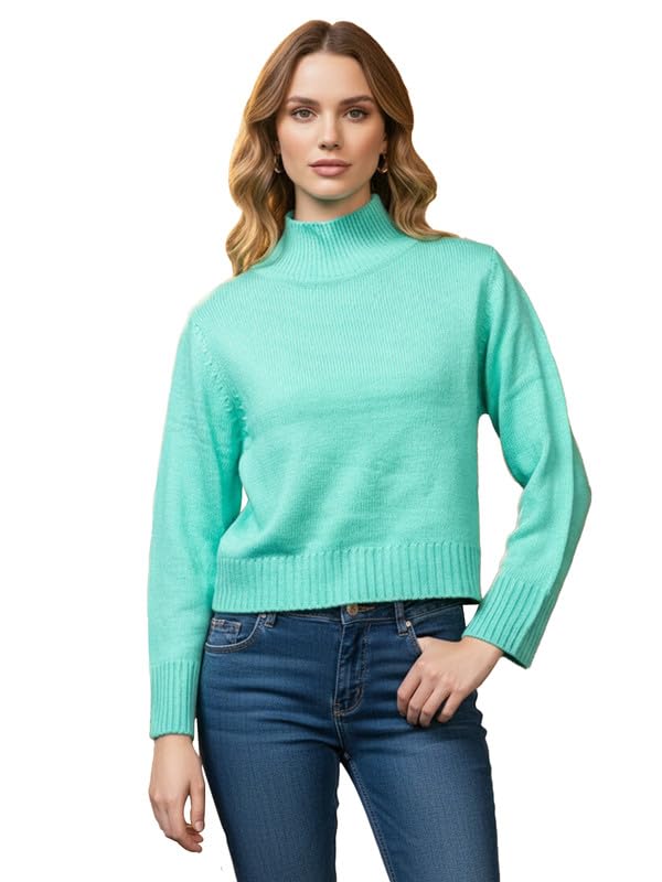 Women's Wool Blend Winter Wear Turtle Neck Drop Shoulder Sweater-image-41