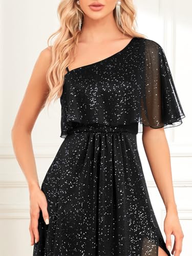 Women's Bridesmaid Sparkly Dress Glitter One Shoulder Wedding Guest Dresses Long Split Maxi Formal Evening Gowns4