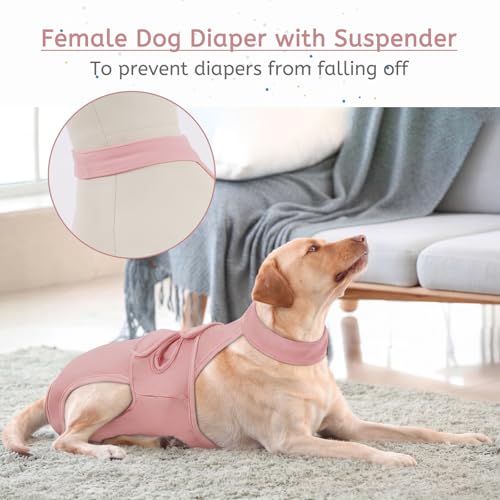 Image of Dog Diapers Female Reusable Washable Period Diaper with Suspender,Adjustable Dog Panties Anti-Harassment, Doggie Diapers for Incontinence, Heat Cycles, or Senior Dogs（XS-XL）
