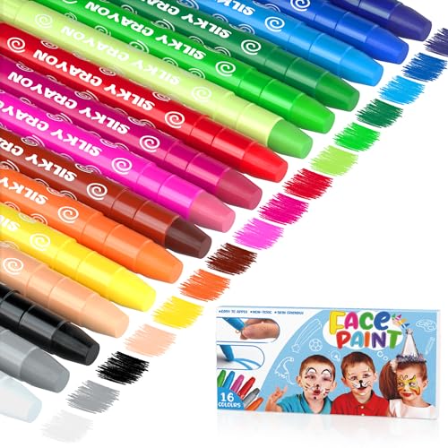 Pintura Cara Para Niños Halloween, GIBOT Pintura Facial y Corporales, 16 Colores Maquillaje Halloween Niños, Pintura Para Pintar Barriga Embarazada, Encajar Halloween / Carnaval / Navidad Maquillaje