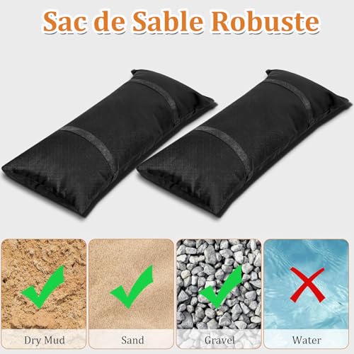 YFNVH Lot de 4 Sacs de Sable Remplissables 25 kg, Sacs de Poids pour Pied de Parasol, Sacs de Sable Résistants pour Mobilier de Jardin, Trampoline et Parasol Déporté – Image 6