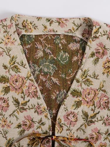 Verdusa Women's Vintage Floral Print Bow Tie Cowgirl Vest V Neck Sleeveless Jacket Outerwear3