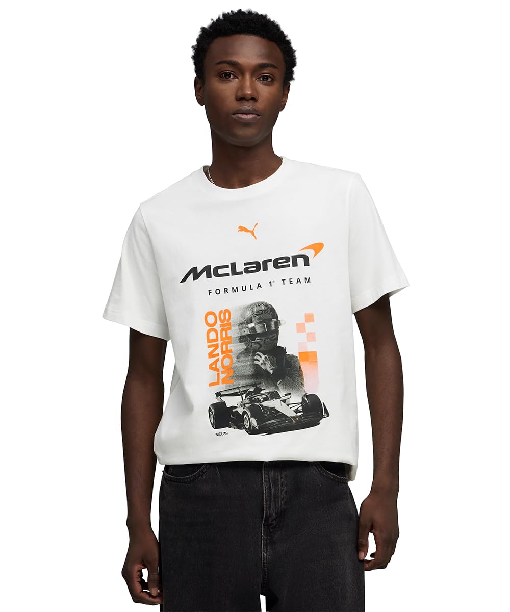 Puma Men's White Mclaren F1 Lando Norris Tshirt With Car Graphic & Number 4 - White - Size: L