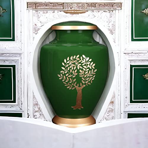 Cremation Urn For Ashes - Tree Of Life Adult Funeral Urn Handcrafted - Affordable Urn For Ashes - Large American Flag Funeral With Elegant Finish For Cemetery Burial - Green #TOP7