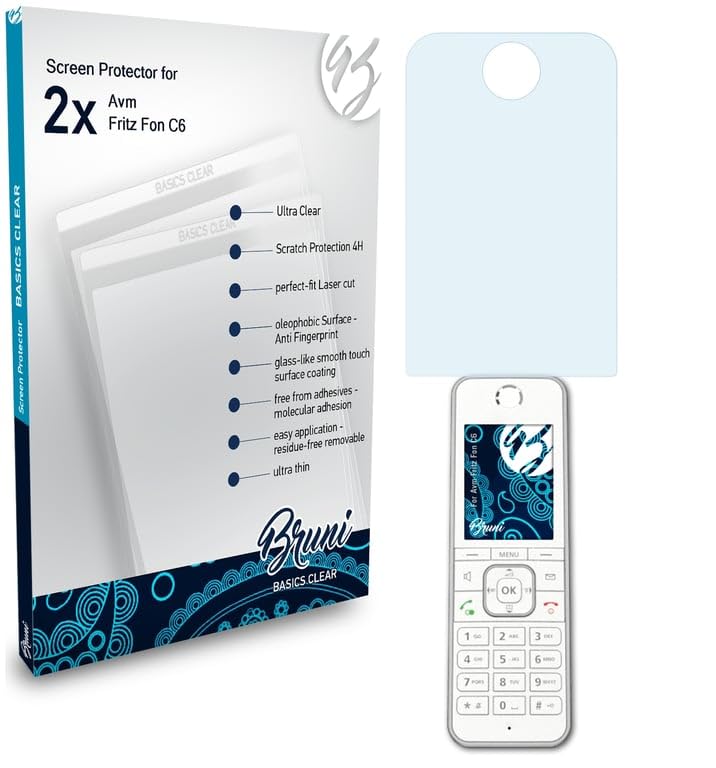 Bruni Screen Protector compatible with Avm Fritz Fon C6 Protector Film, crystal clear Protective Film (2X)