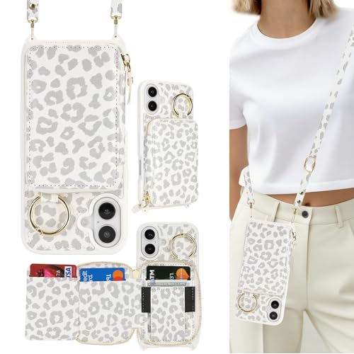 Coque iPhone 17 avec cordon léopard pour garder les mains libres en voyage et shopping