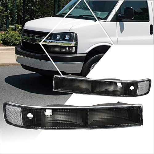 Bumper Parking Turn Signal Lights Compatible with 03-24 Chevy Express/GMC Savana,Black Housing/Clear Corner