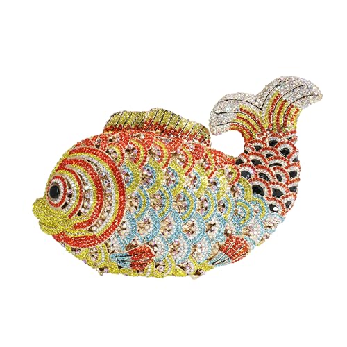 Image of Women Mini Fish Clutch Luxury Rhinestones Purse Sparkling Banquet Handbag Wedding Party Clutch Bag