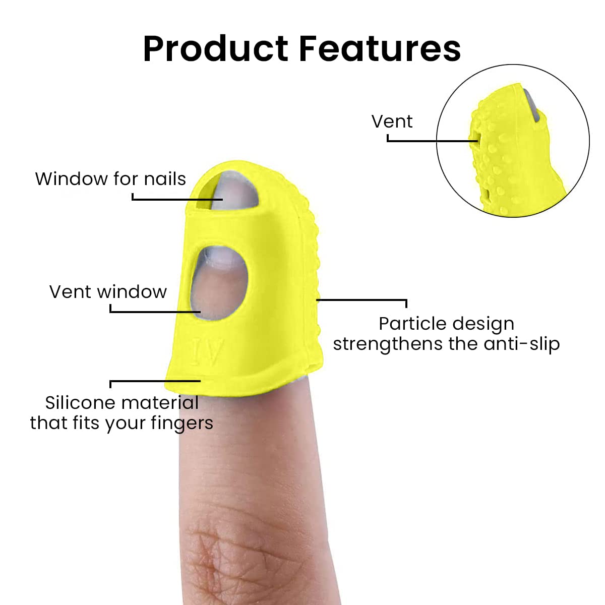 PATPAT® 10Pcs Yellow Silicone Guitar Finger Protectors, 20mm Anti-Slip Fingertip Guards, Durable Finger Picks for Guitar, Ukulele, Banjo - Ideal for Musicians, Enhances Play Comfort & Protects Skin 2