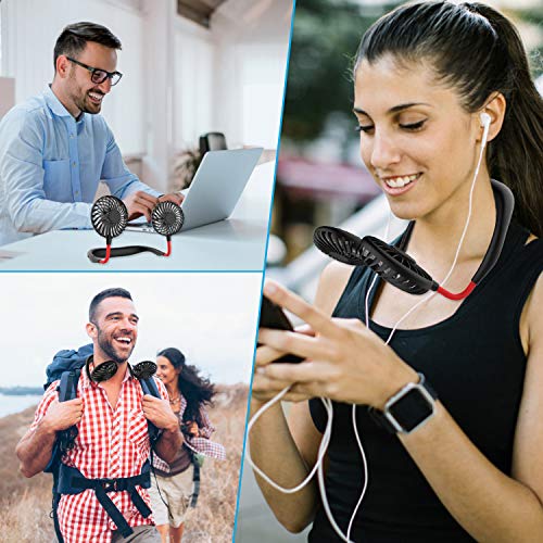 Gulaki Hands Free Portable Neck Fan - Rechargeable Mini Usb Personal Fan Battery Operated With 3 Level Air Flow, 7 Led Lights For Home Office Travel Indoor Outdoor (Black) #TOP2