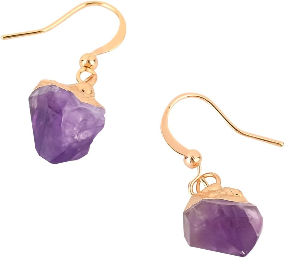 Raw Amethyst Crystal Dangle Earrings Gold Plated Natural Healing Earrings February Birthstone Jewelry - Image 5