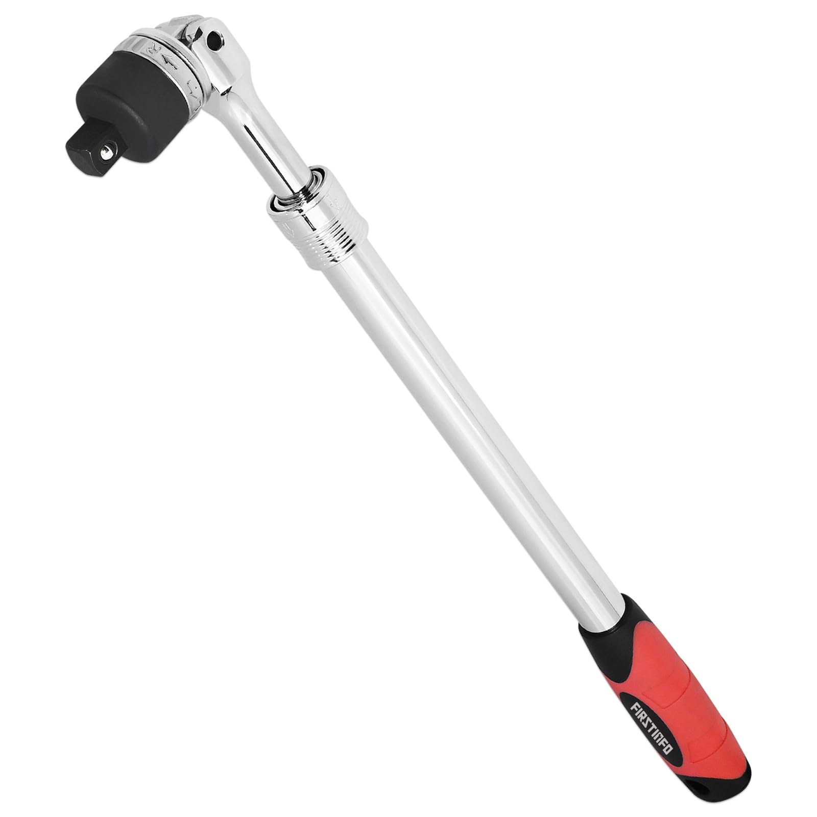 FIRSTINFO F32243D | Llave de carraca con barra de fuerza extensible de 1/2" | Longitud ajustable de 44 a 58 cm | Cabezal flexible de alto alcance