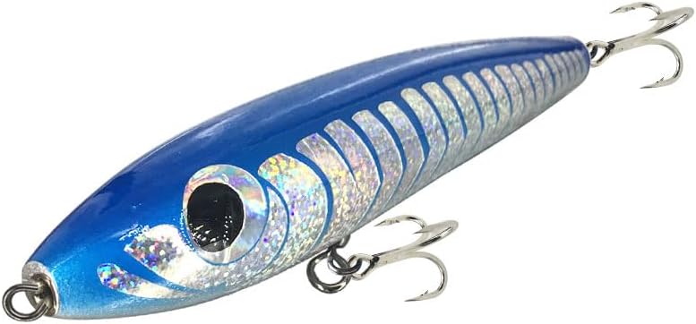 FeianotoTopwater Pencil Popper Wobbler Hard Stick Baits Handmade Fishing Lure Plug Swimbait with Fishing Treble Hooks Bait Floating Saltwater 4.9OZ