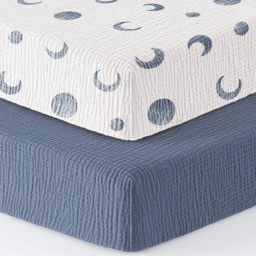 Bearmoss Muslin Mini Crib Sheets for Pack N Play Mattress - 100% Cotton - 38'x26' Soft Breathable...