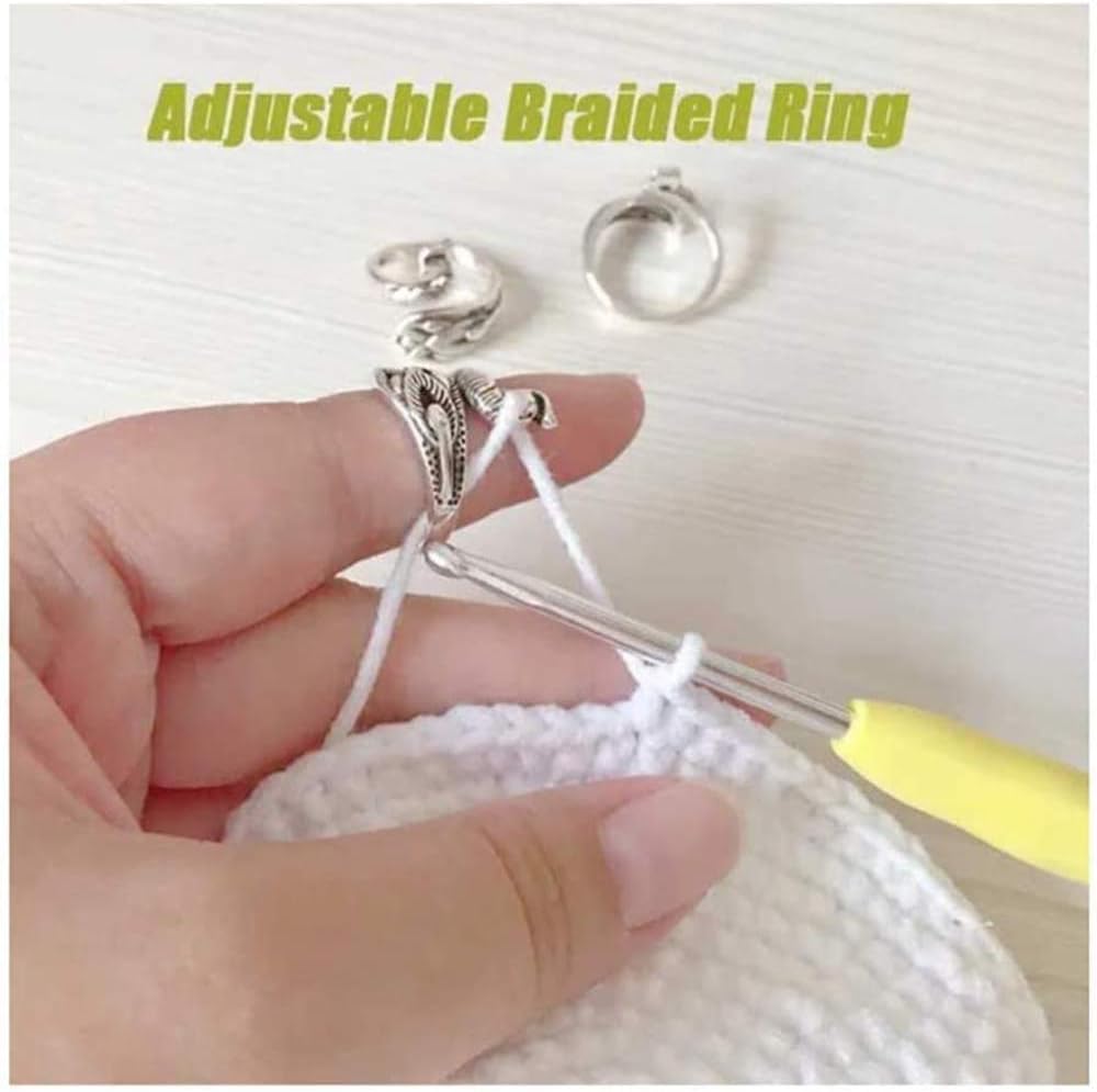 (3PCS) Adjustable Knitting Loop Crochet Loop Ring Knitting Accessories,Peacock Open Finger Ring,Adjustable Braided Ring for Faster Knitting