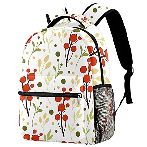 Sac à dos de voyage feuilles rouges et vertes pour filles et garçons avec porte-bouteille