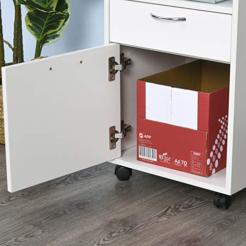Caisson Bureau Blanc 40x35x60cm sur Roulettes HOMCOM