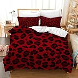 Funda Nordica Cama 180 Leopardo Rojo 3D Imprimiendo Juego de Ropa de Cama con Cremallera,1 Funda de Edredón 260x240cm+2 Fundas de Almohada 50x80cm,para Familias y Adult