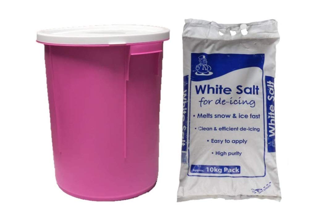 KetoPlastics 25L Pink GRIT BIN with 10KG White Rock GRIT Salt ICE Snow