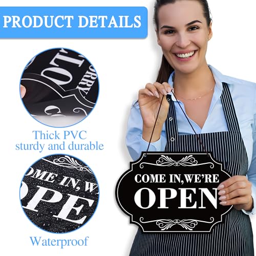 Open Closed Signs for Business, 11x8 Waterproof Double Sided Come In or Closed Hanging Sign with Rope, Business Open and Closed Hours Sign for Stores Restaurants Bars Shops Door Window（with a rope） - Thumbnail 3