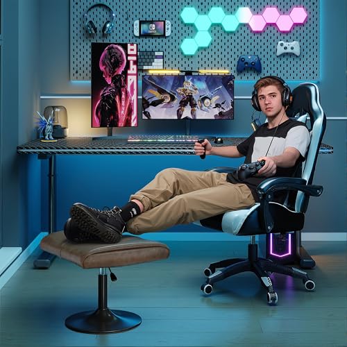 Image of VECELO Foot Rest Under Desk Ottoman, PU Height Adjustable Footrest with Comfort Padding, Leg Rest for Desk for Relieving Leg Pain, Stiffness, and etc, Brown