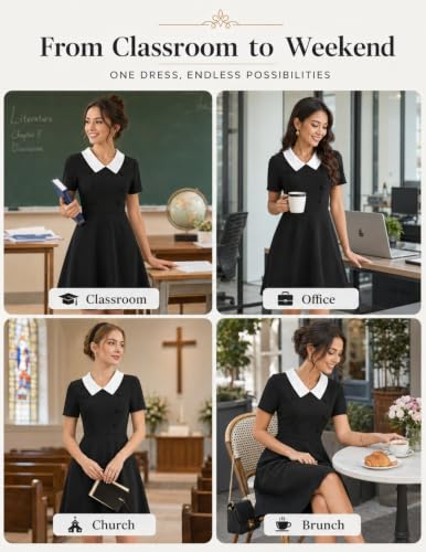 Image of Bbonlinedress 1950s Vintage Dress for Women Retro Rockabilly Peter Pan Collar Short Sleeve Cocktail Party A Line Dresses